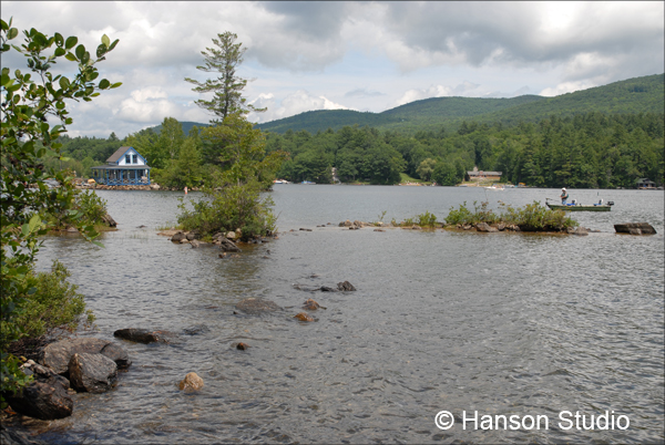 Newfound Lake, NH - Shoreline and Fisherman - Summer